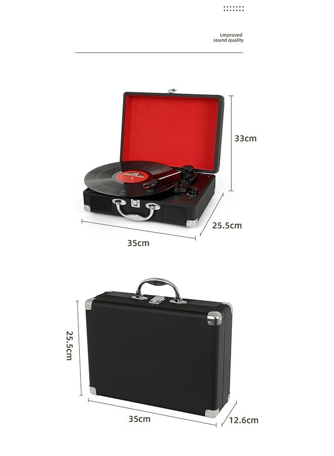 وانغبانغزي فونوغراف محمول كلاسيكي على شكل حقيبة سفر مع سماعات مدمجة,يعمل بثلاث سرعات مع ناقل حركة بالحزام,يدعم تشغيل الأسطوانات الفينيل والاتصال عبر بلوتوث/USB يحتوي على منفذ إدخال مساعد (AUX) ومنفذ إخراج آر سي إيه (RCA) - Image 2